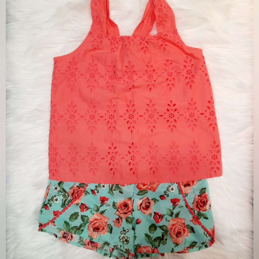 Girls 2pc Matching Set - Eyelet/Floral Print - Size: 8-12